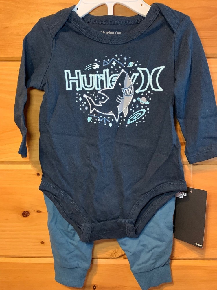 Hurley Shark Graphic Onesie & Matching Joggers Size 6 Months NWT